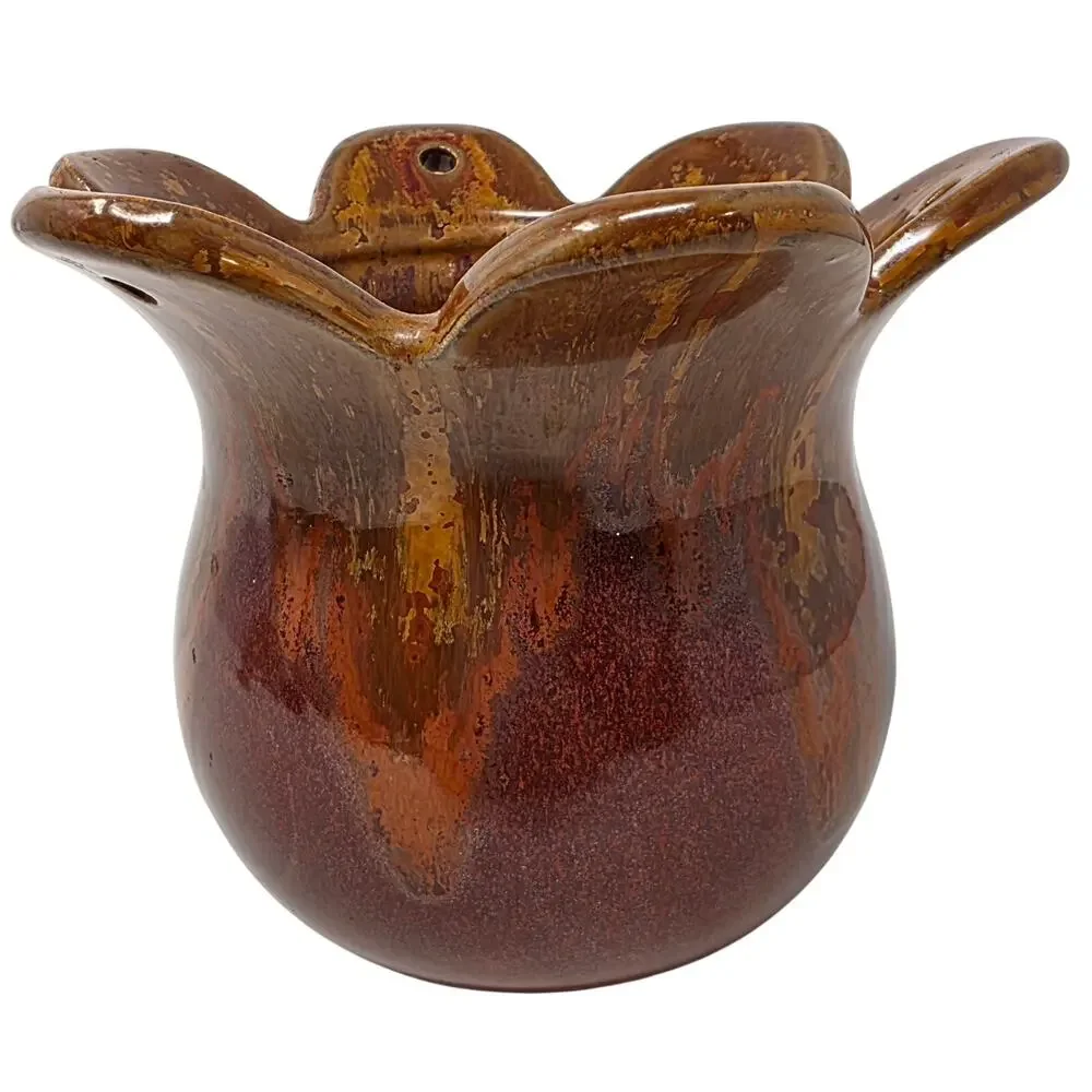 Vintage INARCO Japan Hanging Planter Brown Drip Glaze Flower Pot